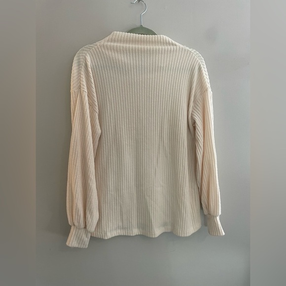 Lush Cream Ribbed Long Sleeve Mock Turtleneck Shirt - Picture 3 of 3